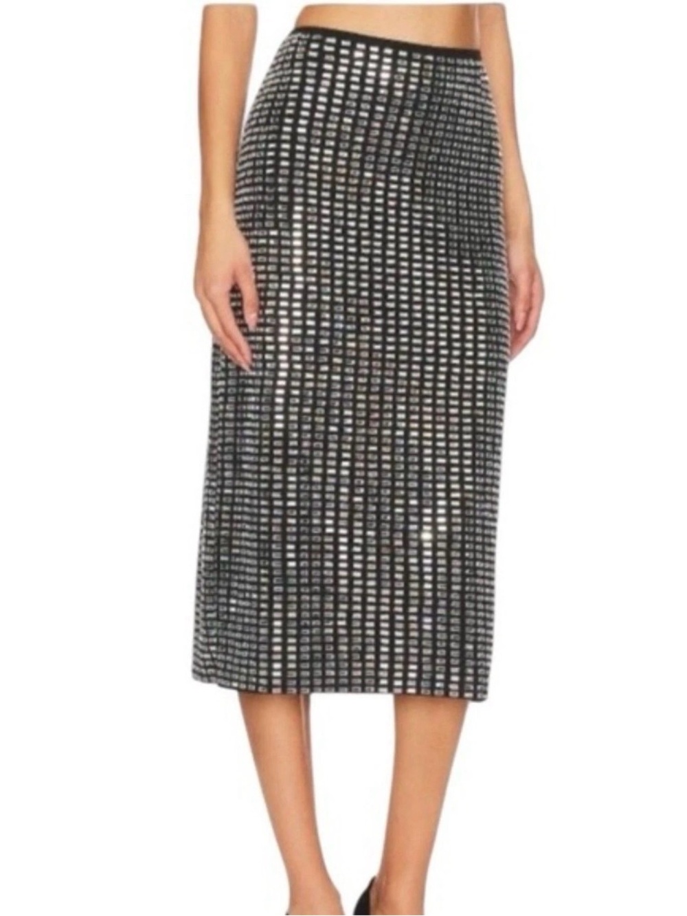 NWT WeWoreWhat Black Geo Crystal Midi Skirt Size M